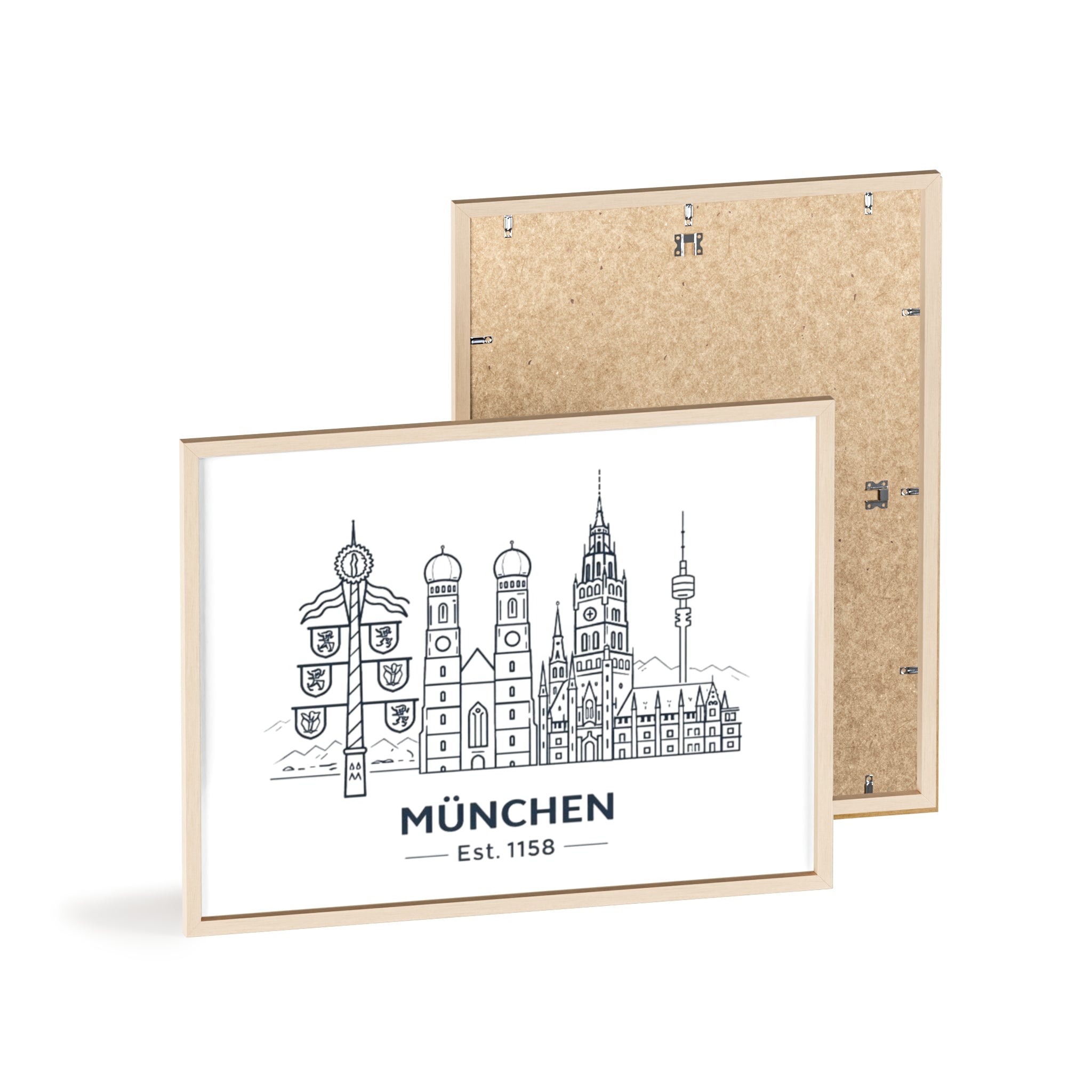 München Skyline Poster mit Holzrahmen