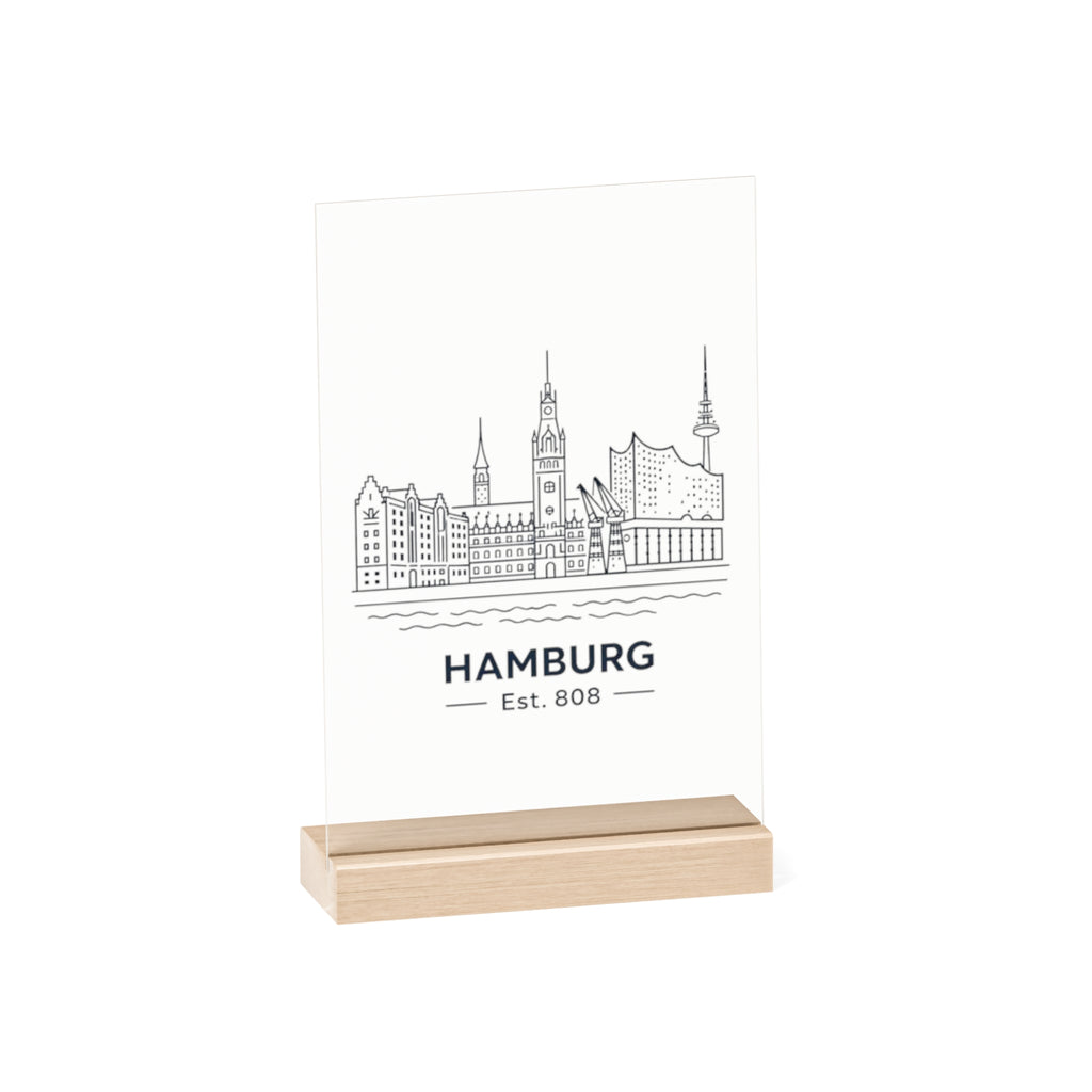 Hamburg Skyline Acrylschild mit Holzständer