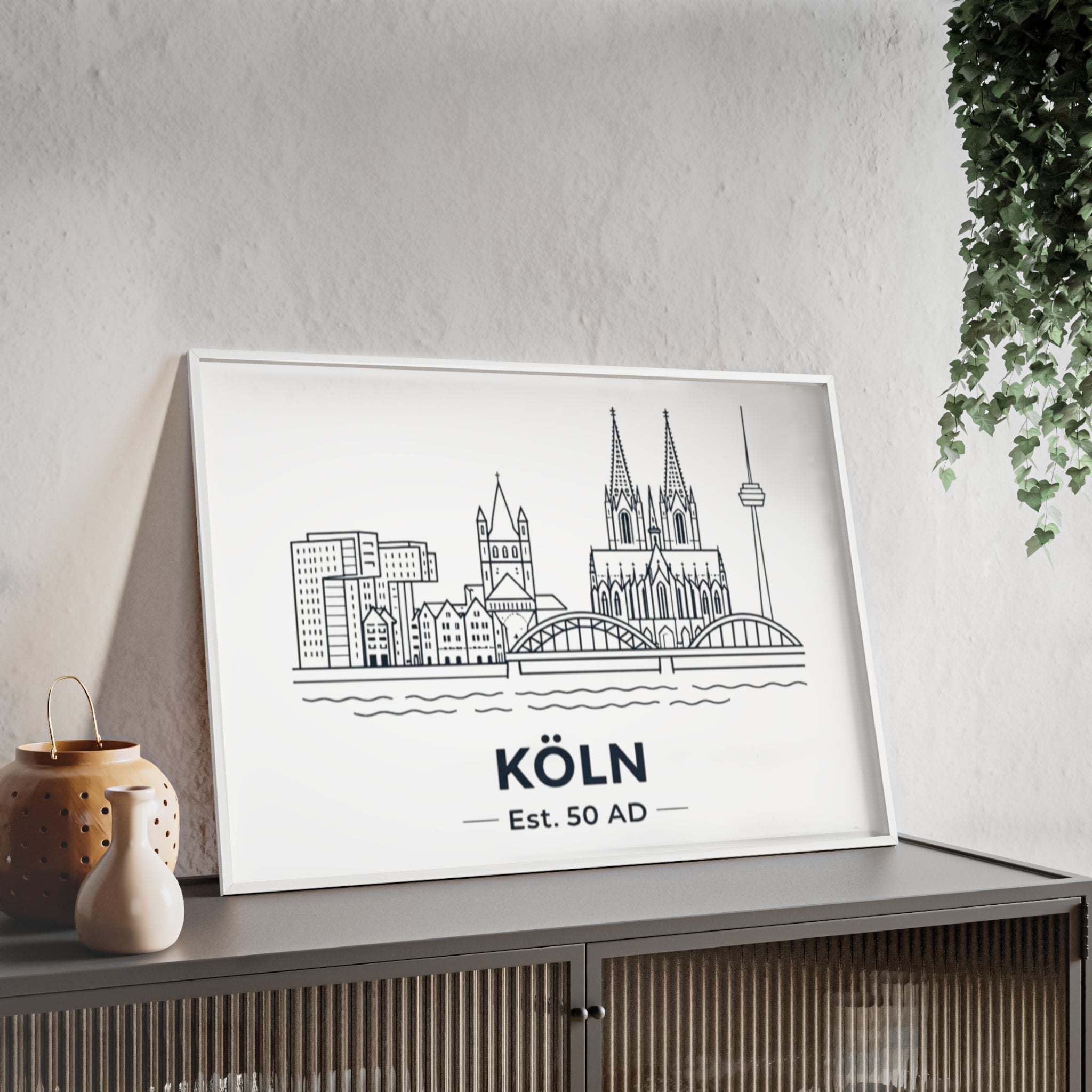 Köln Skyline Poster mit Holzrahmen
