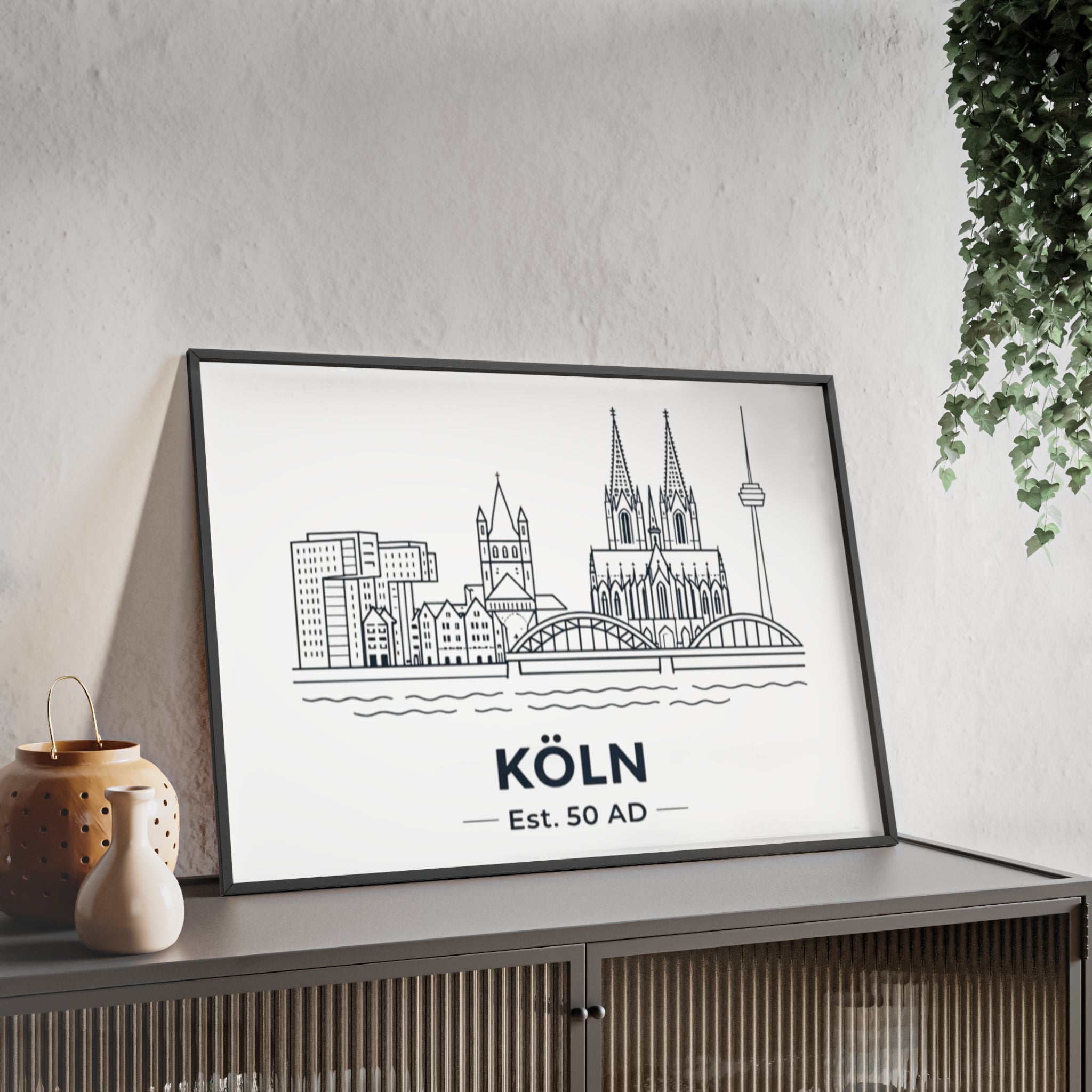 Köln Skyline Poster mit Holzrahmen