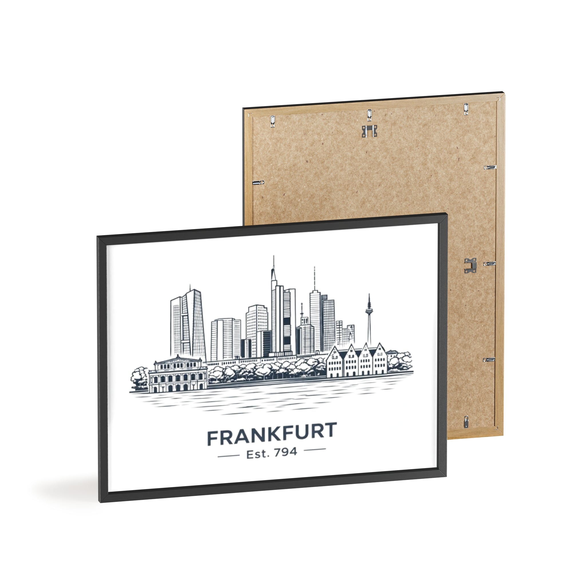 Frankfurt Skyline Poster mit Holzrahmen