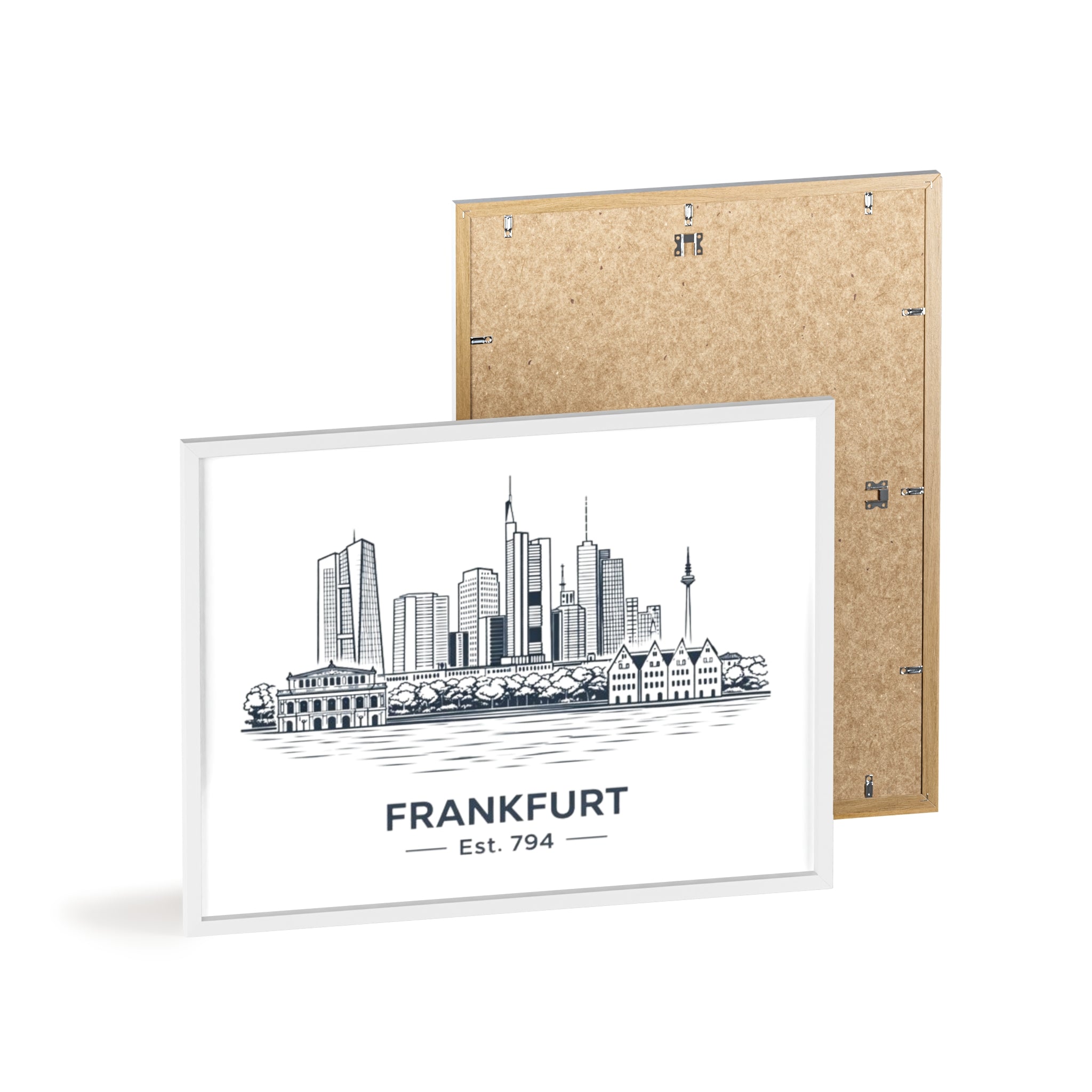 Frankfurt Skyline Poster mit Holzrahmen