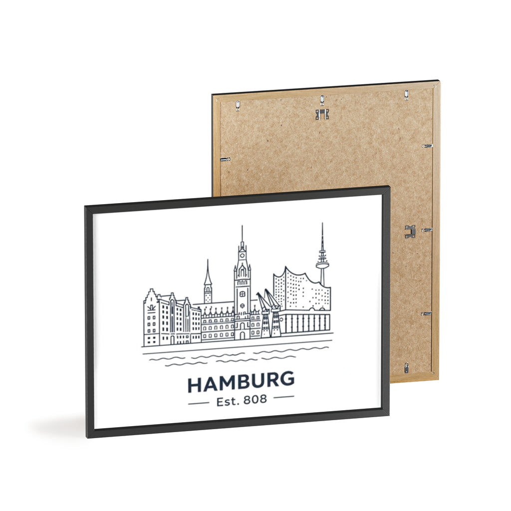 Hamburg Skyline Poster mit Holzrahmen