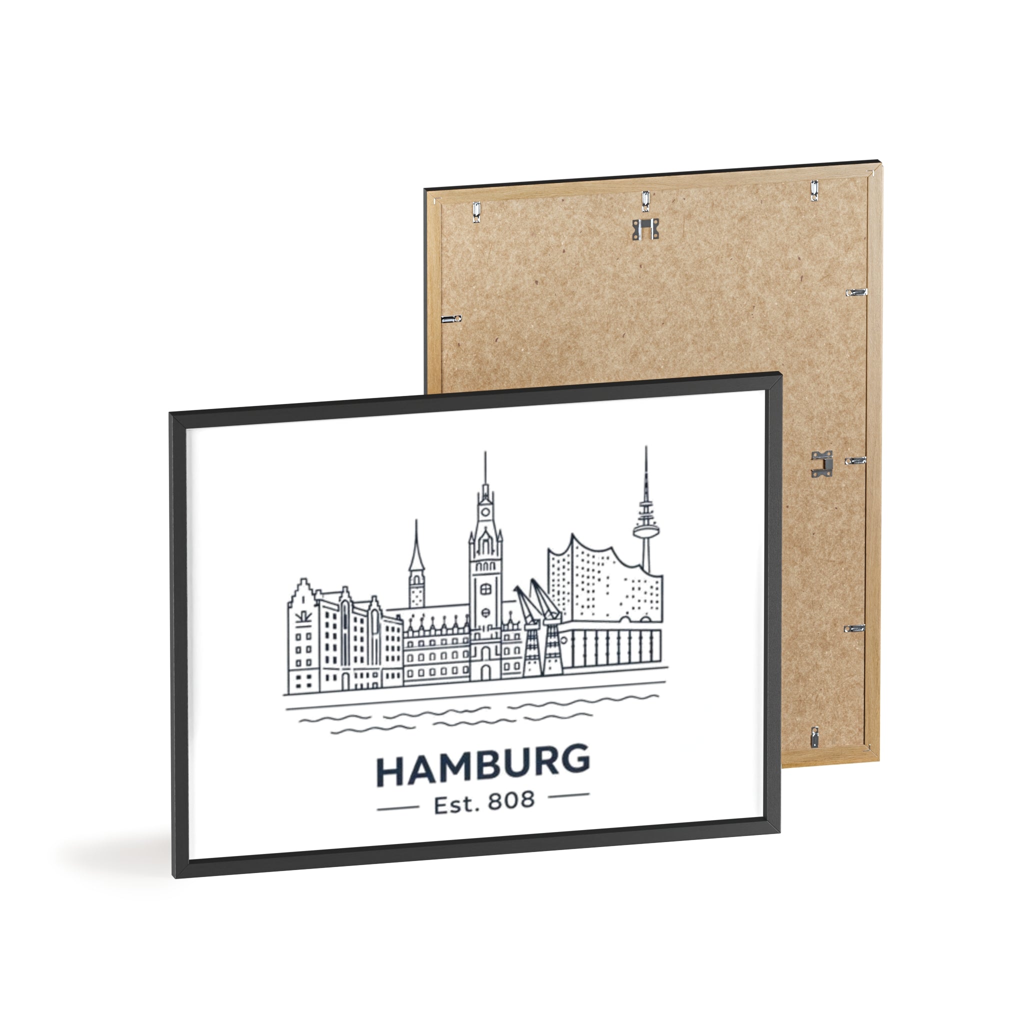 Hamburg Skyline Poster mit Holzrahmen