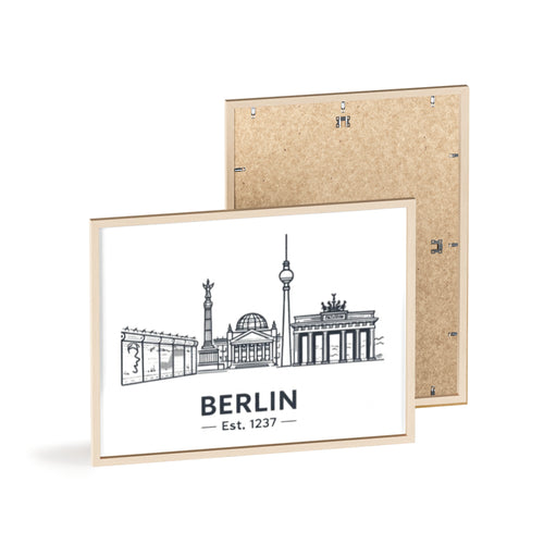 Berlin Skyline Poster mit Holzrahmen