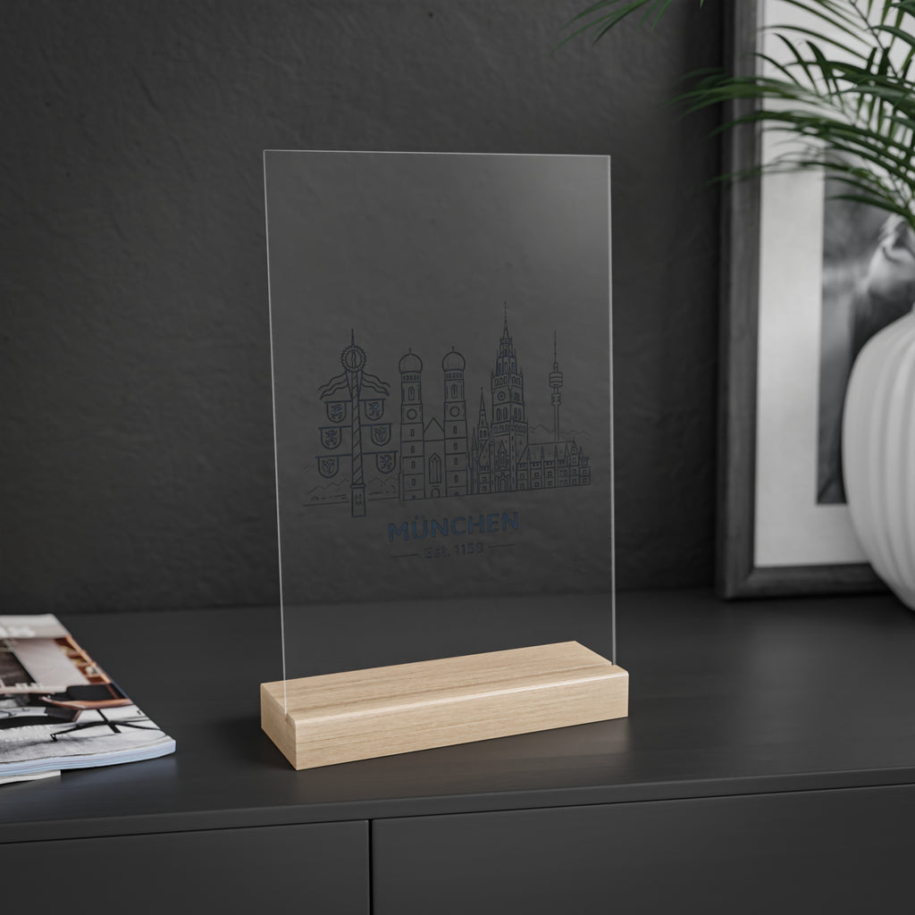 München Skyline Acryl-Schild mit Holzständer