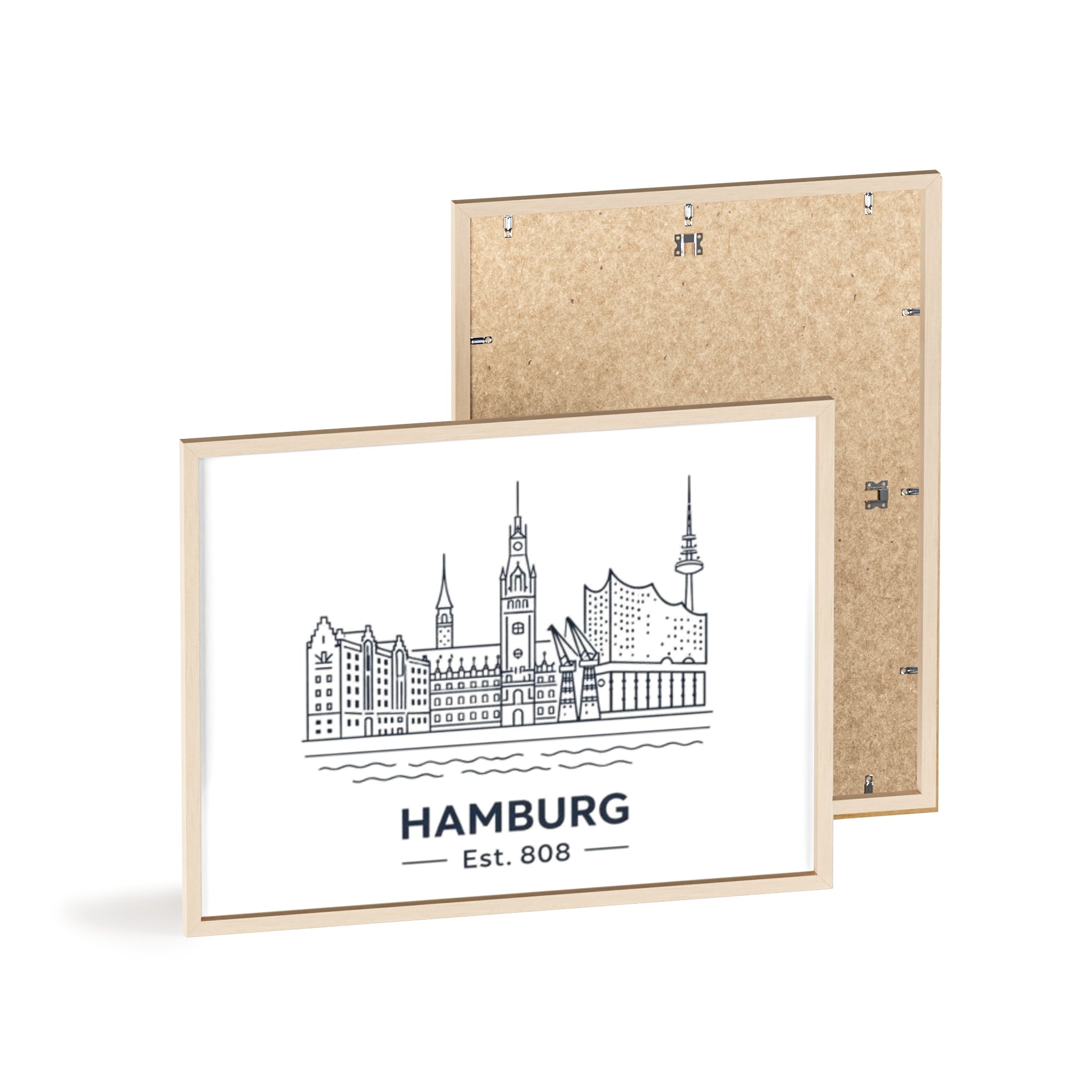 Hamburg Skyline Poster mit Holzrahmen