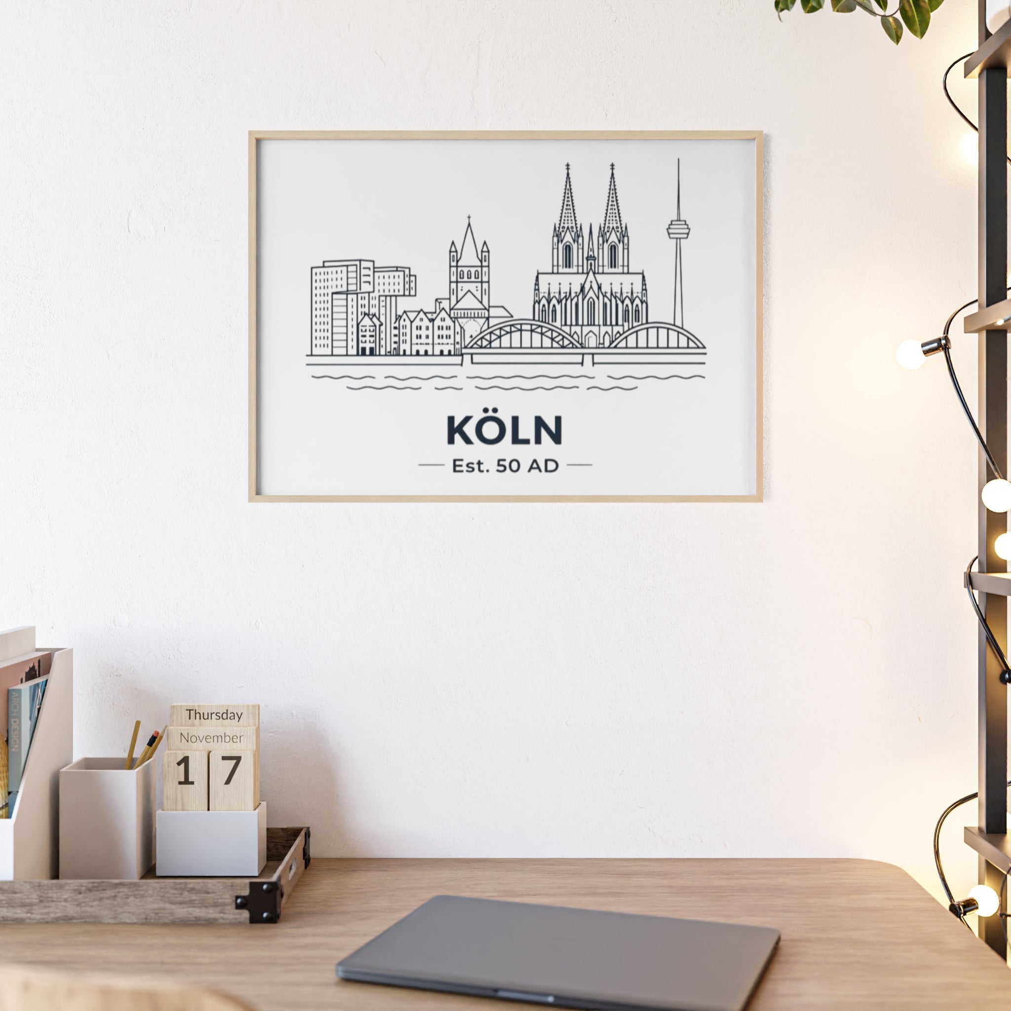 Köln Skyline Poster mit Holzrahmen