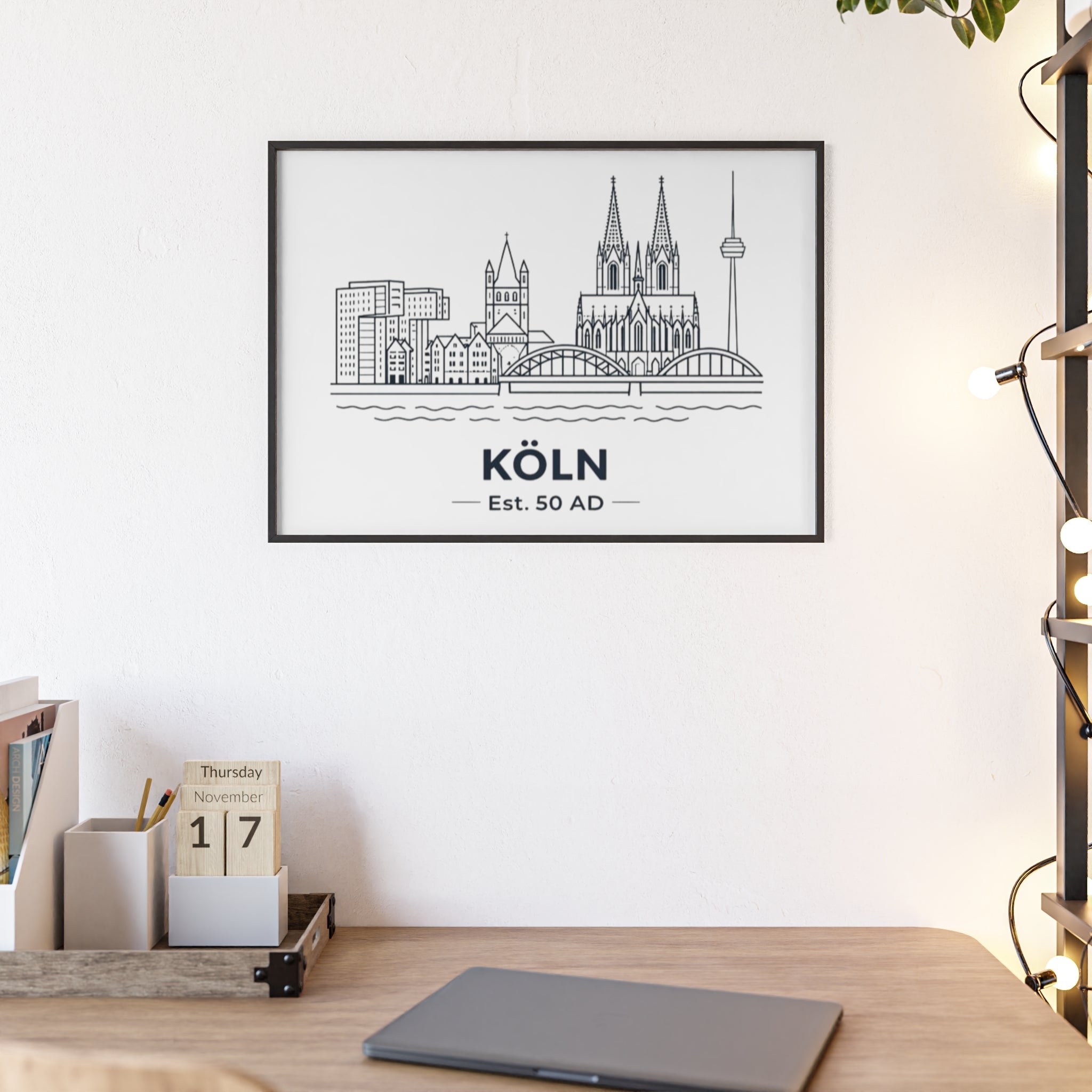 Köln Skyline Poster mit Holzrahmen