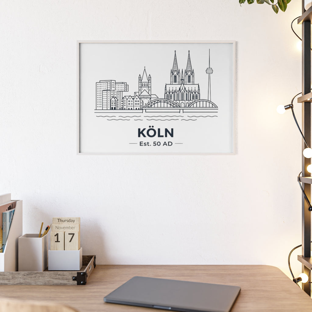 Köln Skyline Poster mit Holzrahmen