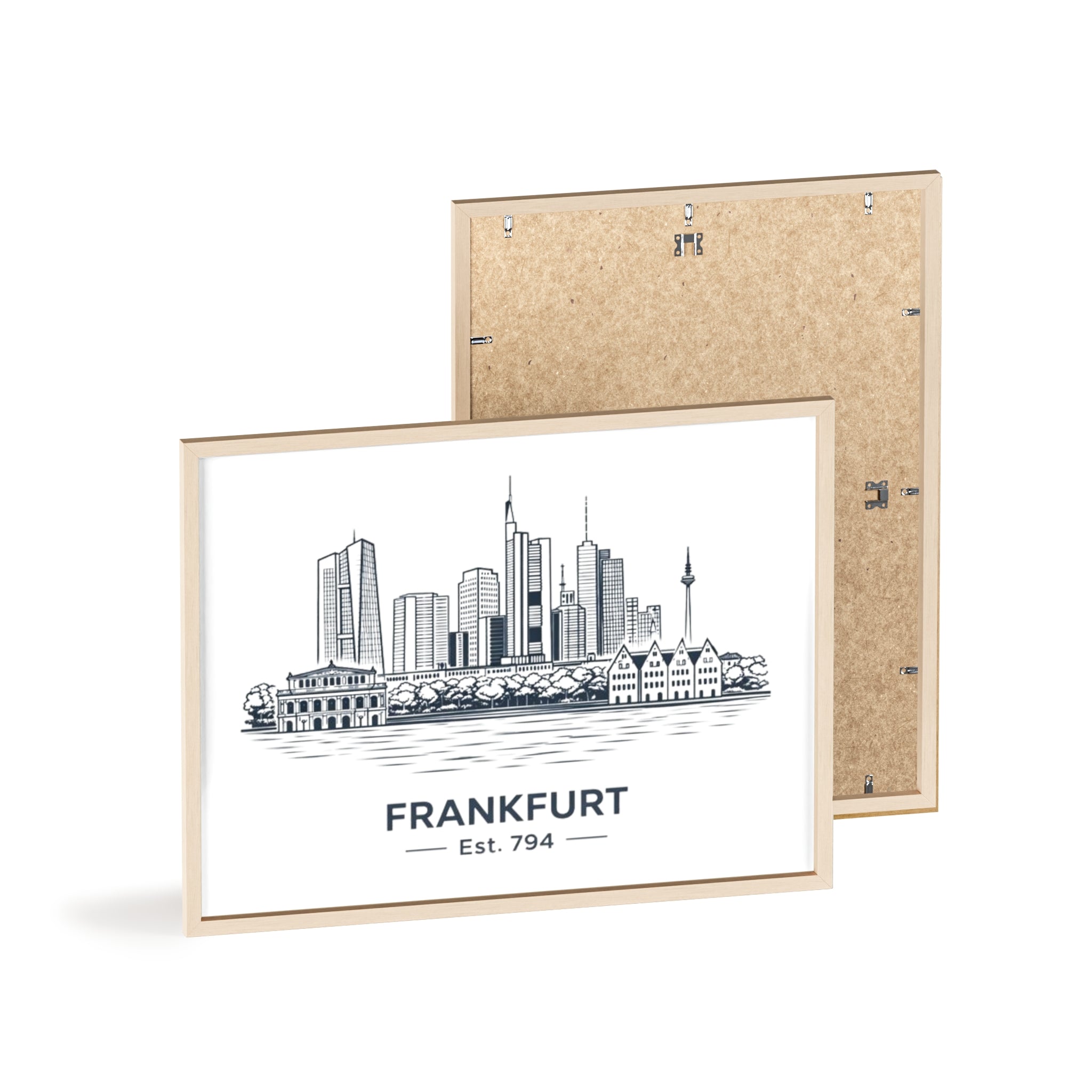 Frankfurt Skyline Poster mit Holzrahmen