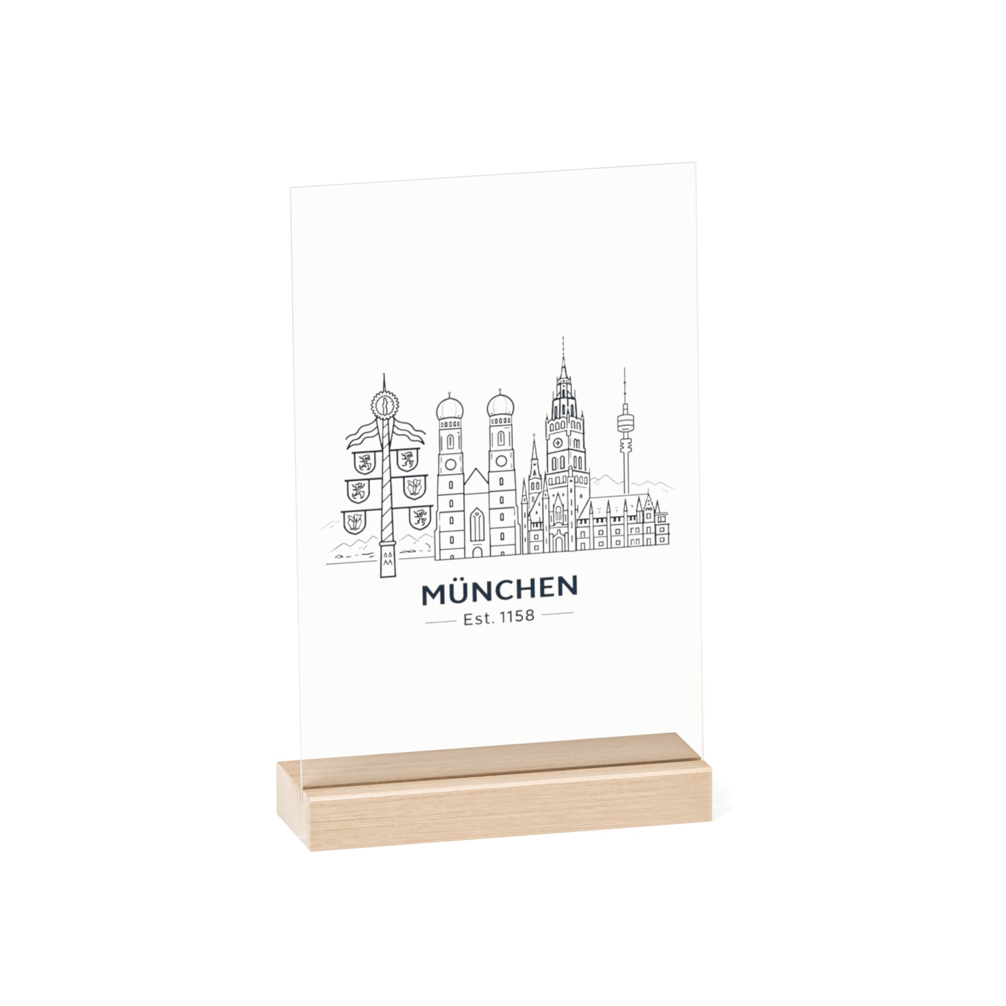 München Skyline Acryl-Schild mit Holzständer