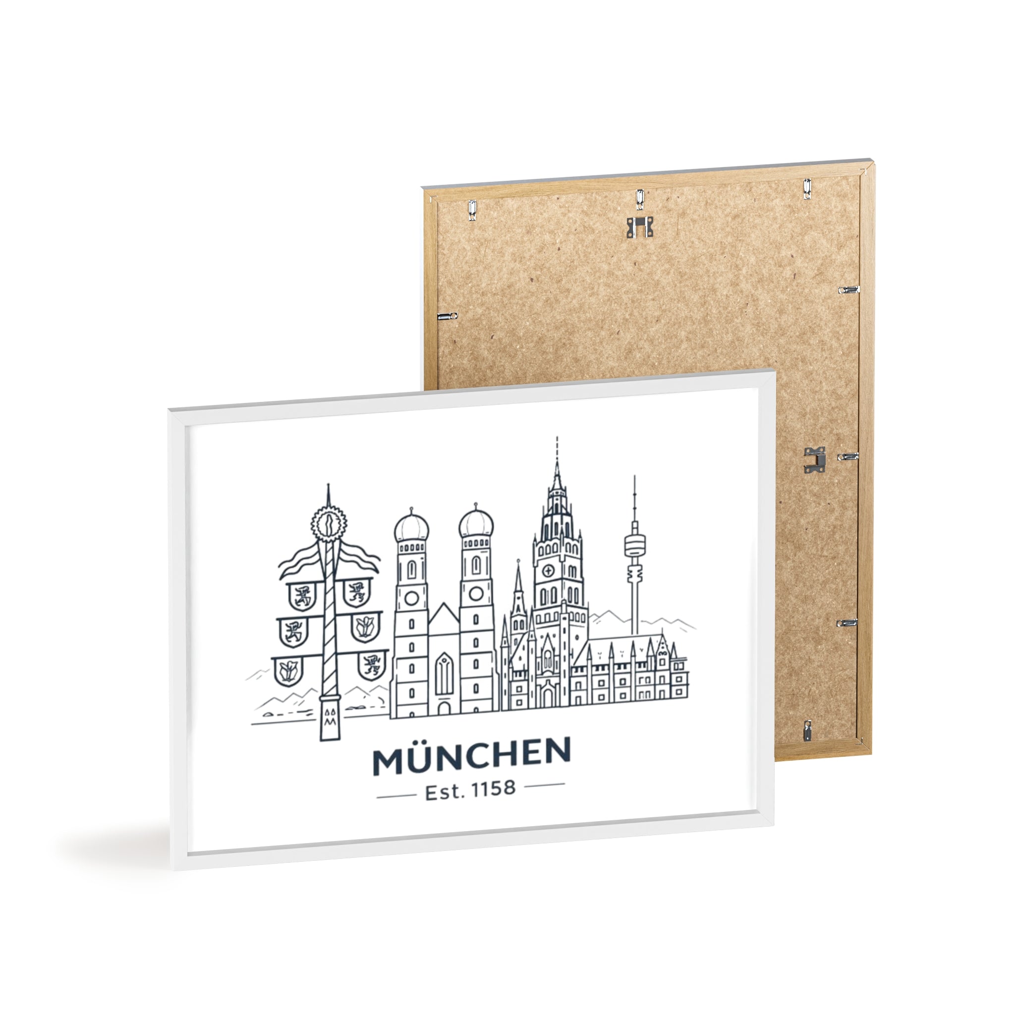 München Skyline Poster mit Holzrahmen