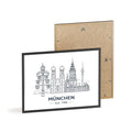 München Skyline Poster mit Holzrahmen