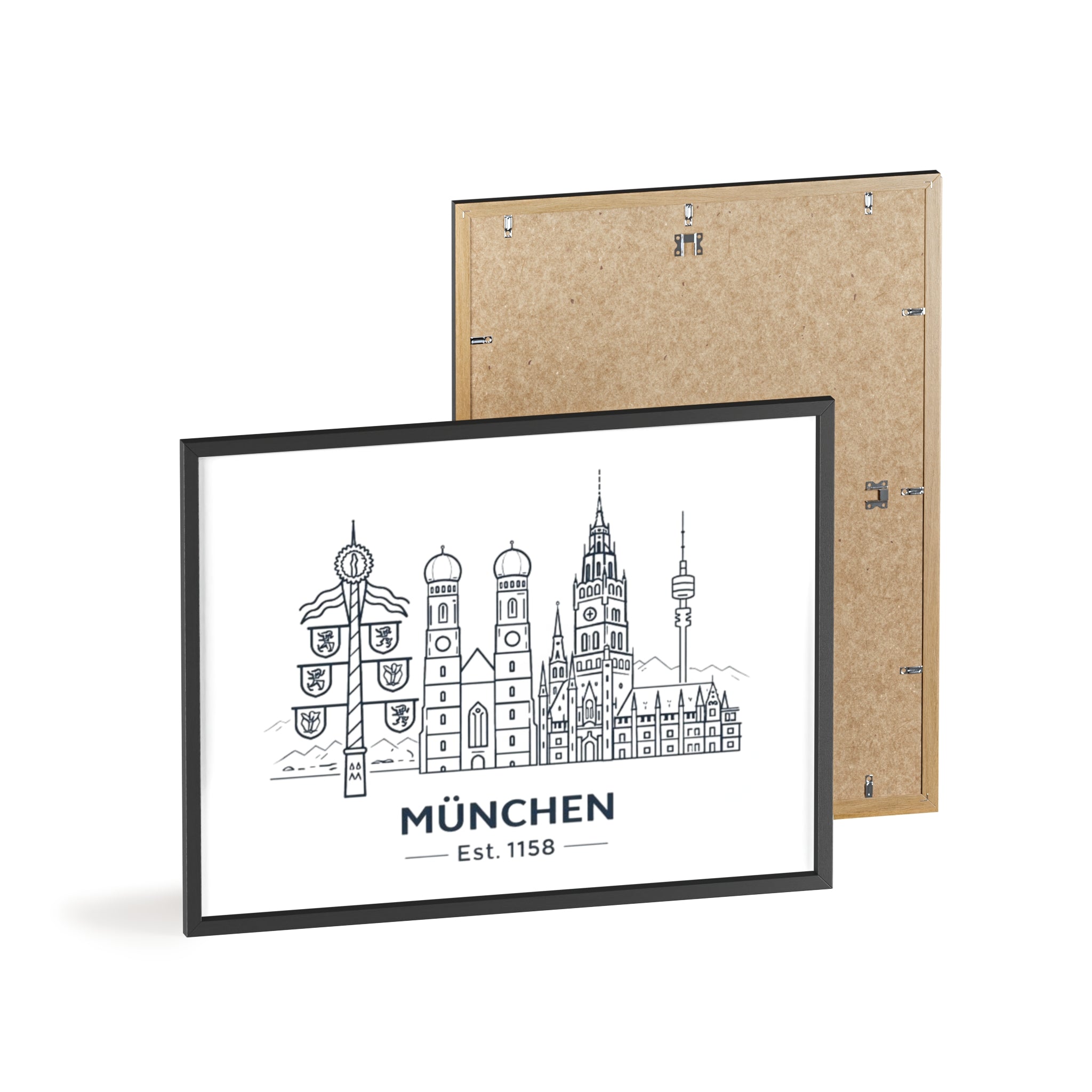 München Skyline Poster mit Holzrahmen